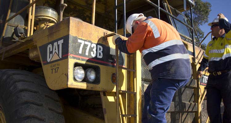 Mining Training Operator Ascending haul truck stairs